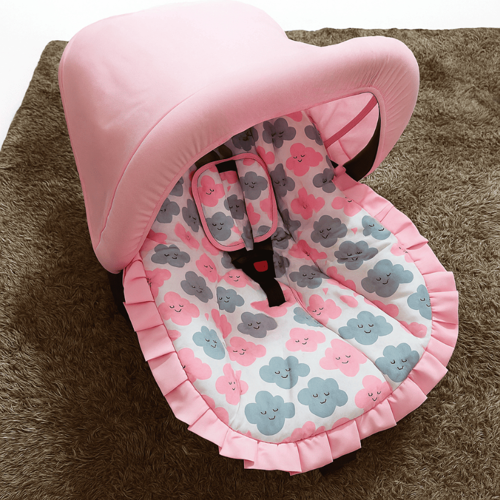 Kit Capa de Bebe Conforto + Protetor de Cinto + Capota Solar com Tecido Estampado 100% Algodão