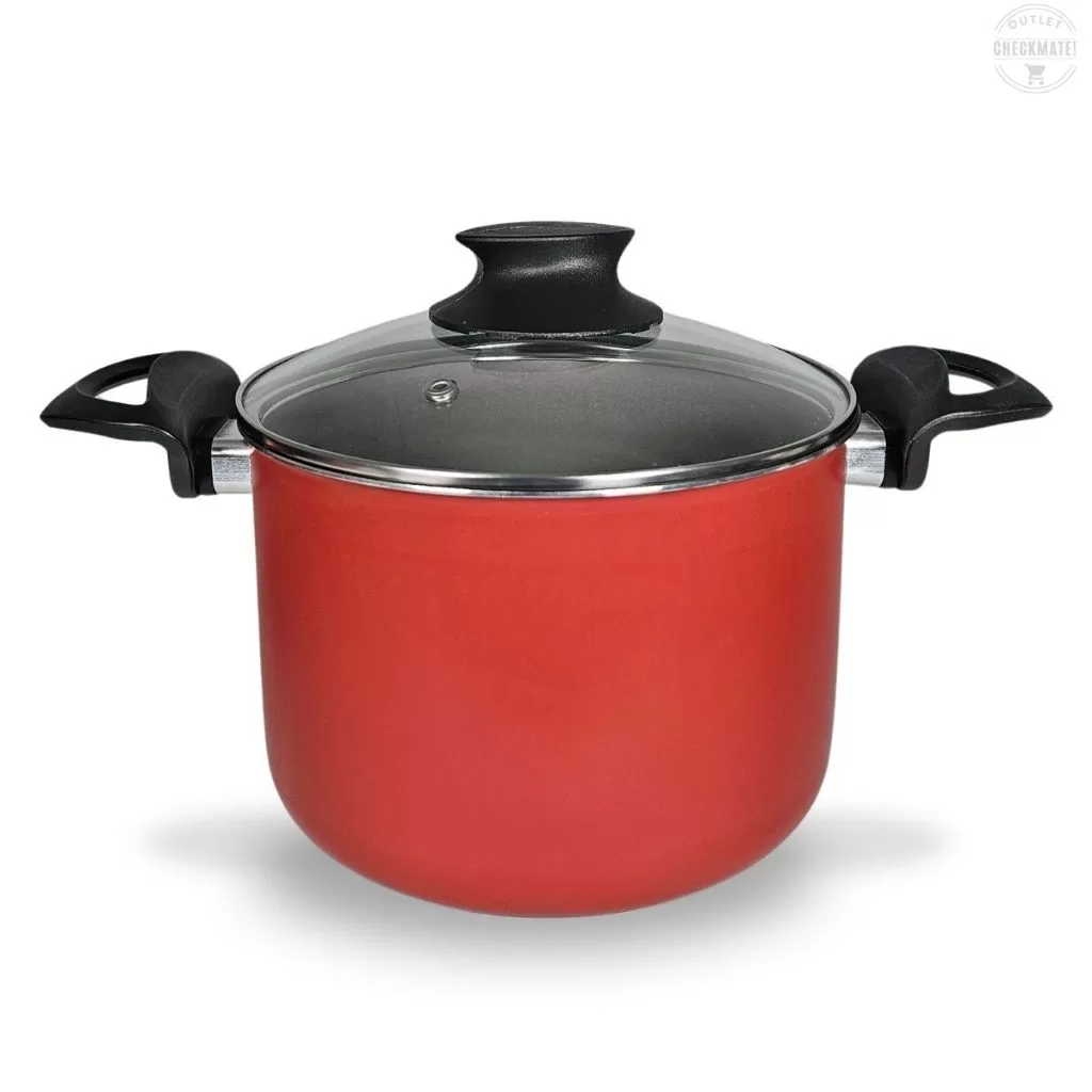 Caldeirão 18 cm Com Tampa de Vidro Antiaderente Com 5 Camadas De Teflon Cor Vermelho