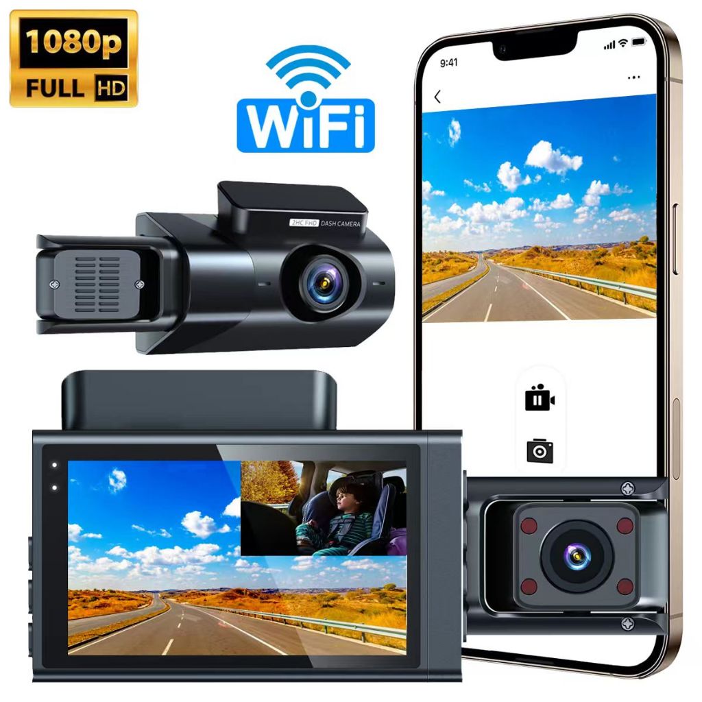 3  Lente Dupla Traço Cam Câmera 1080P Carro DVR Gravador De Vídeo G-Sensor Dashcam