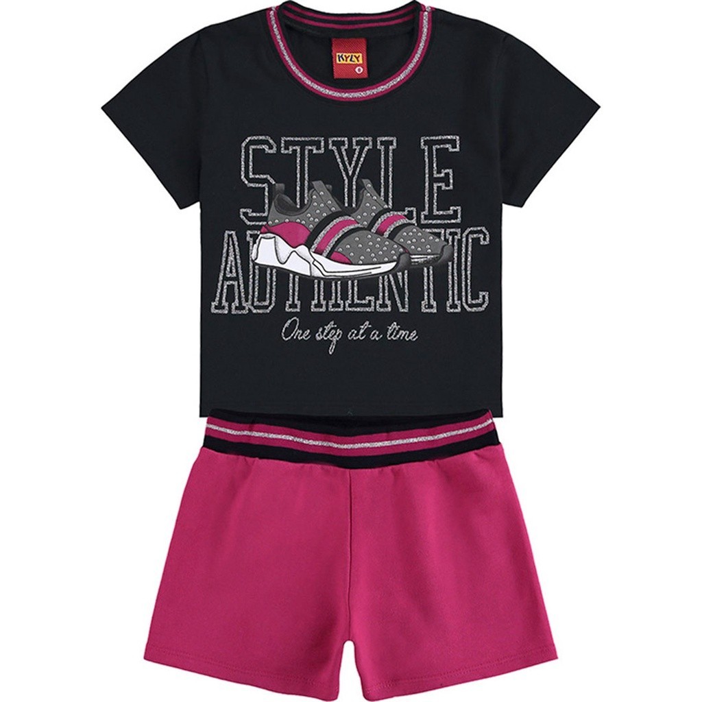 Conjunto Infantil Menina Verão Preto Kyly Algodão Presente de Natal