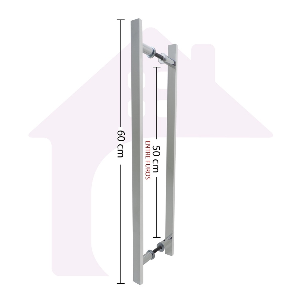 Puxador Duplo Plano Metal Inoxidável Para Porta De Madeira e Vidro 60 CM