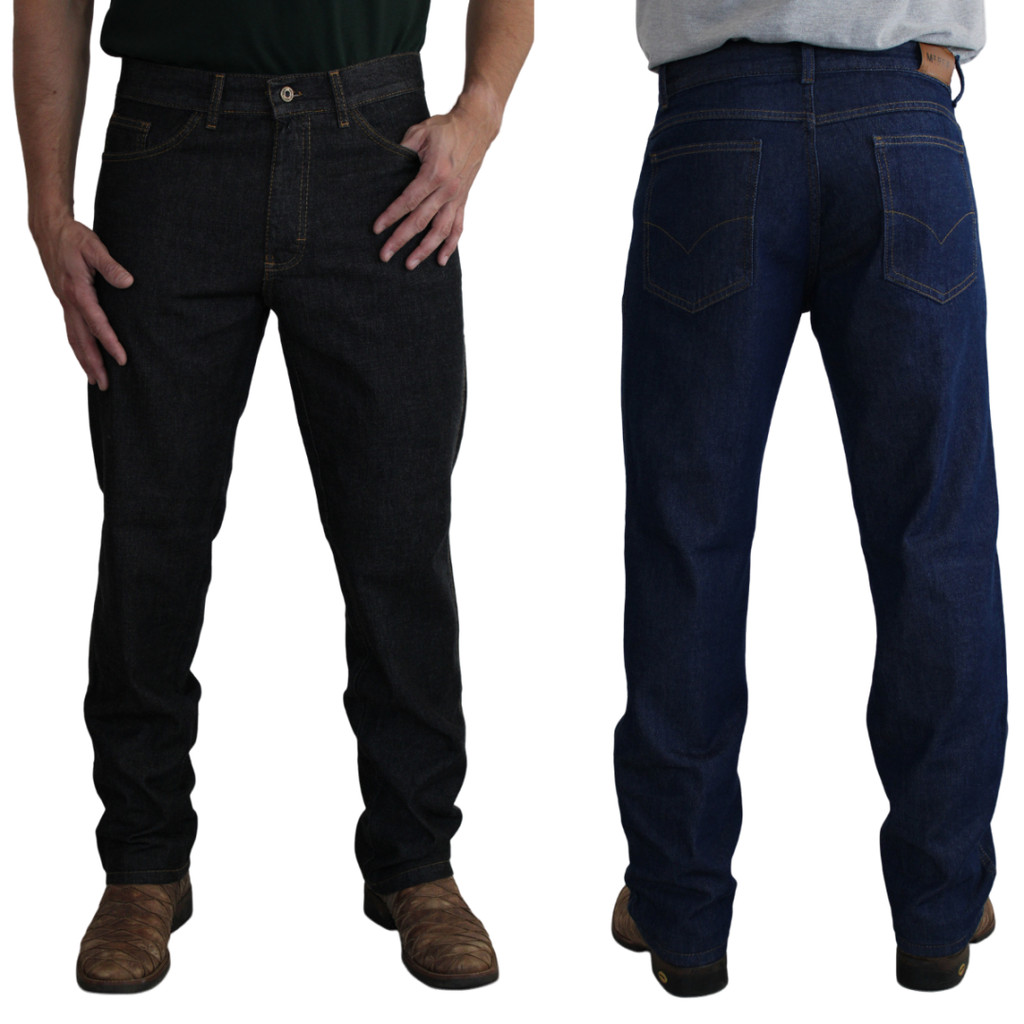 Kit 2 Calças Jeans Masculina Preta e Azul Tradicional Corte Reto Promoção Resistente Tecido Premium