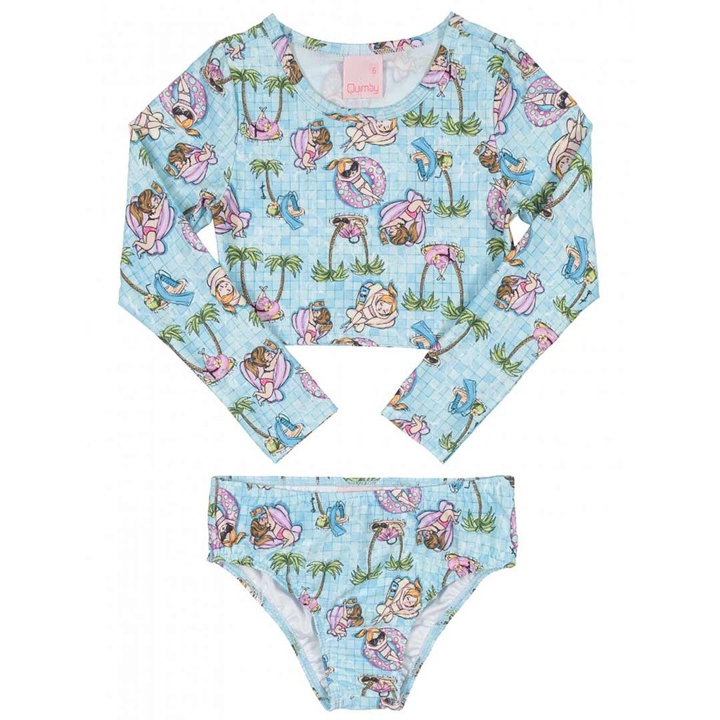Biquini Cropped Infantil com Proteção UV Azul Piscina Quimby Presente de Natal