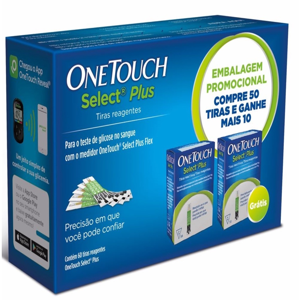 100 Tiras Reagentes One touch Select Plus – medir glicemia teste  diabetes