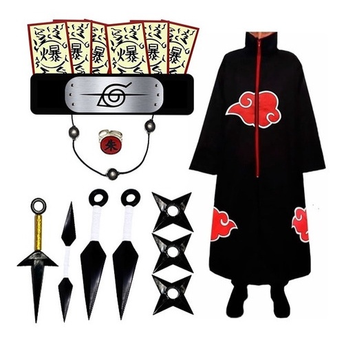 Roupa Naruto Akatsuki Infantil Com Kit Ninja Itach
