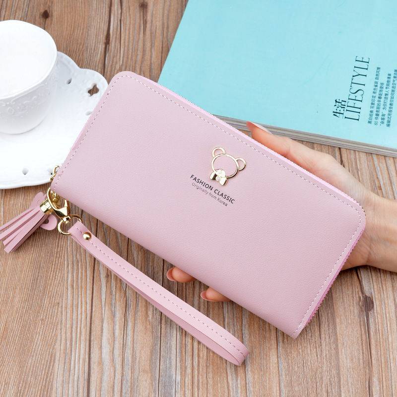 Carteira feminina com zíper longa portátil