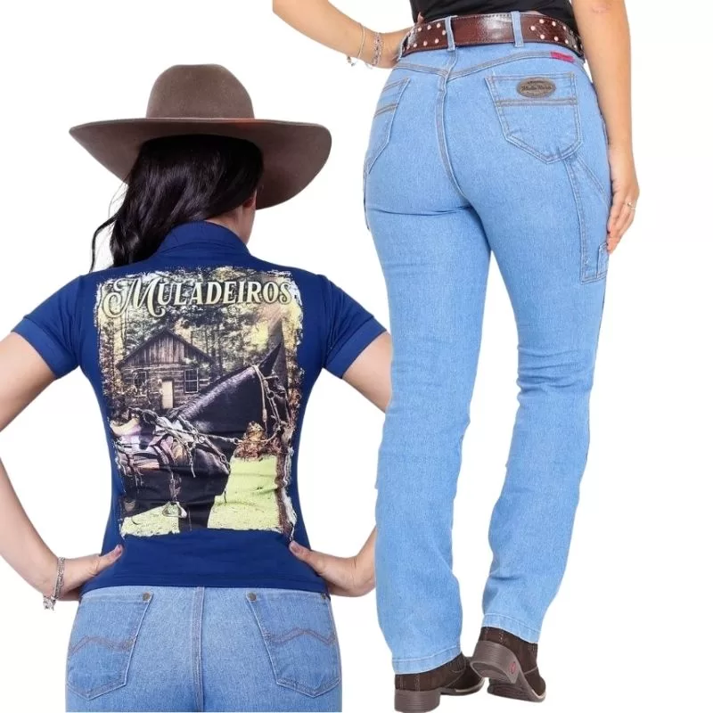 Kit Camiseta Polo Muladeiros + Calça Carpinteira Feminina