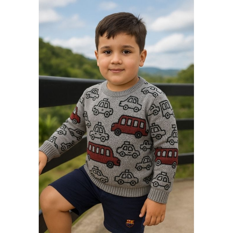 Suéter infantil de Tricot,Blusa de frio Premium, carros