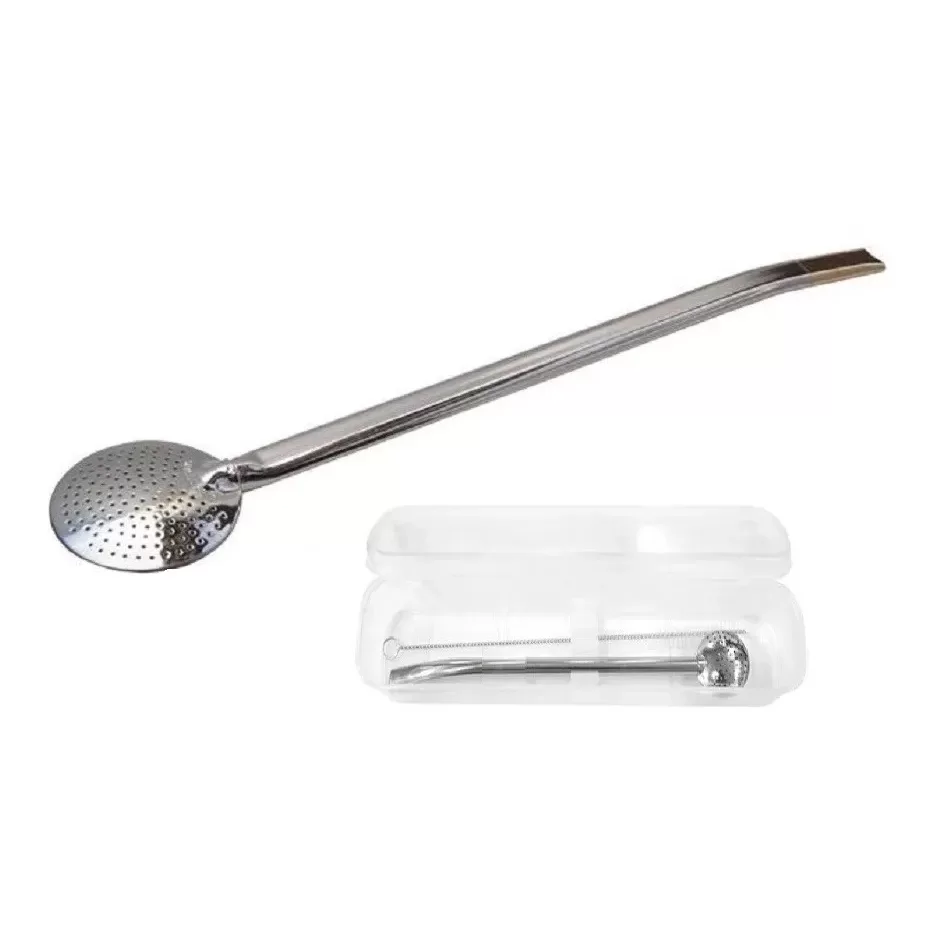 Bomba De Chimarrao Terere Aco Inox Lisa Com Escova Estojo