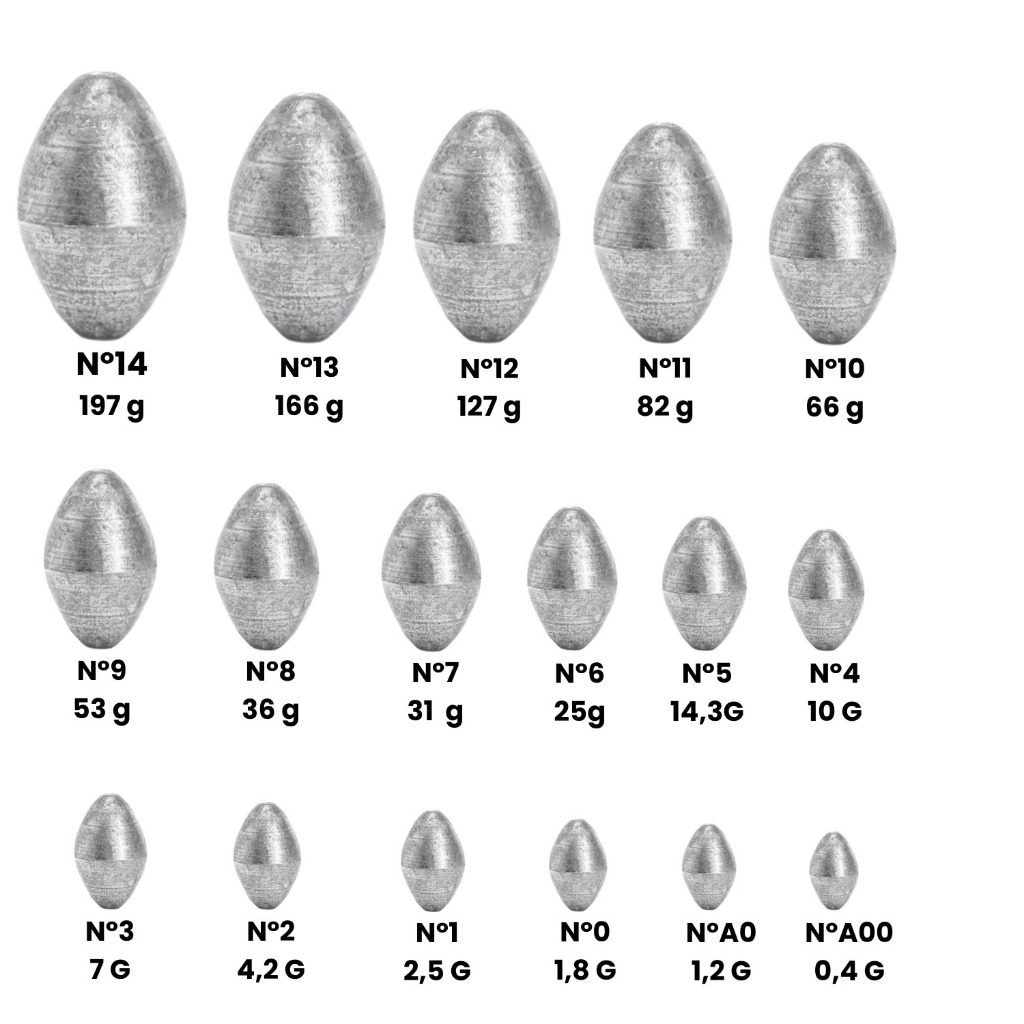 Chumbada para Pesca Pacote Kit 500 Gramas Balão/Oliva A Escolher