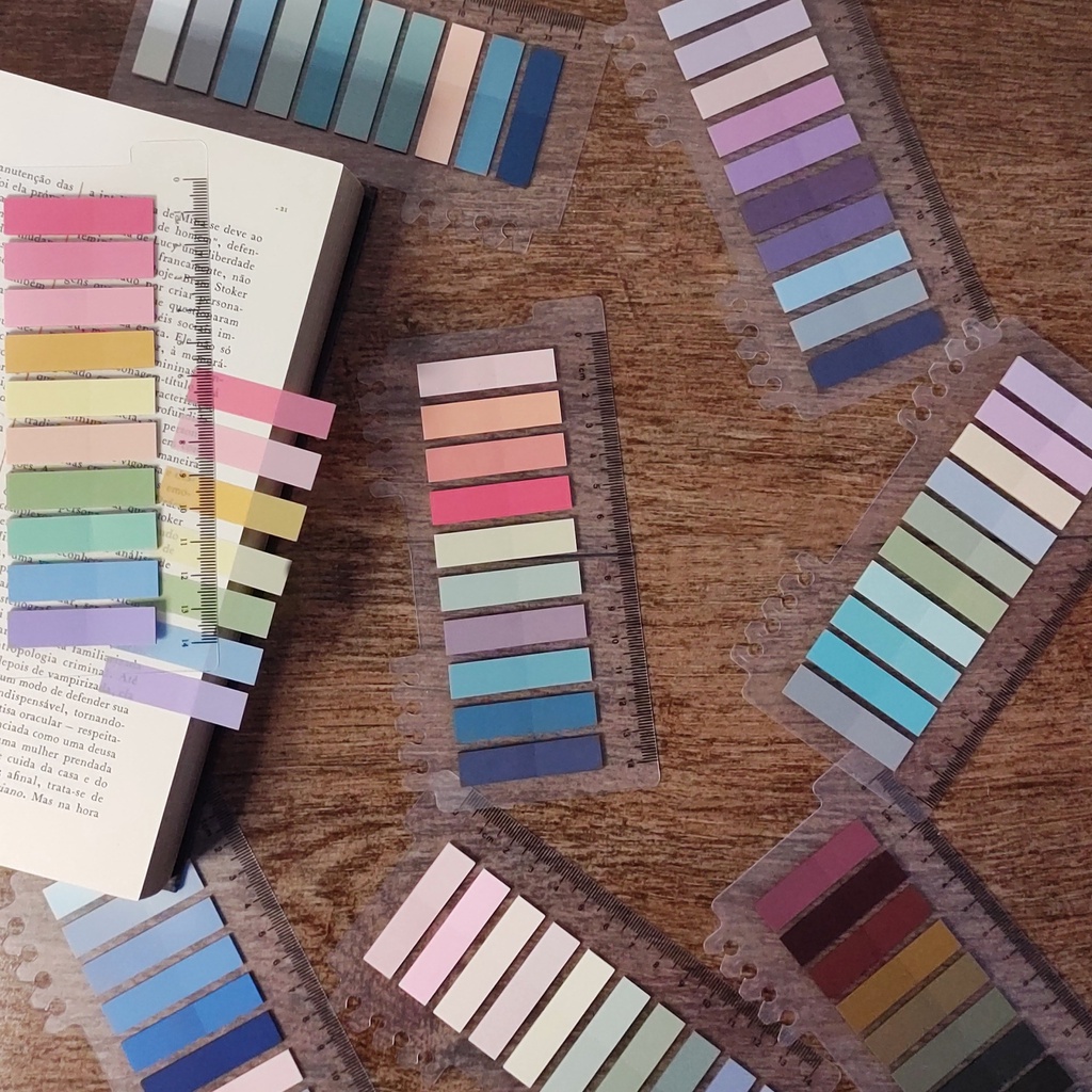 Notas adesivas com marcador de régua marcador de página livro papelaria stick notes flags