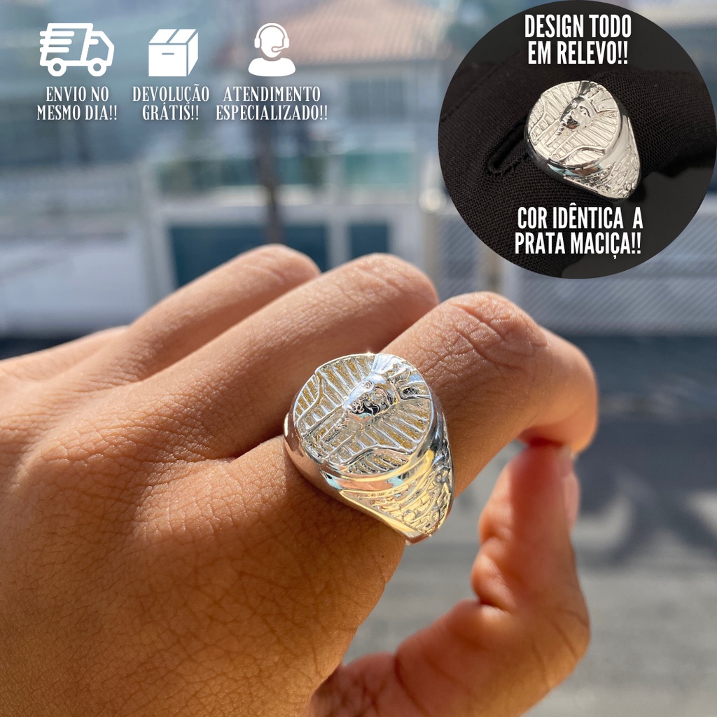 Anel Masculino De Prata 925 Faraó Banhado a Prata 925 Italiana Anel Egípcio Dedeira