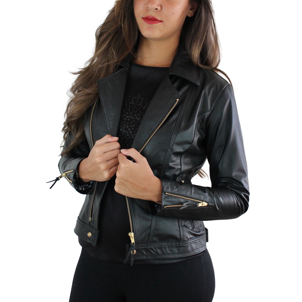 Jaqueta De Couro Original motociclista 100% Natural Bovino Legitimo Feminina 215 Garantia 5 anos