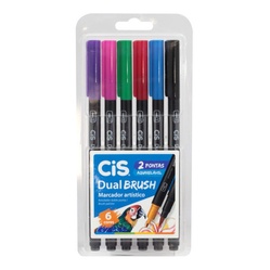 Marcador Dual Brush 6 Cores – Cis