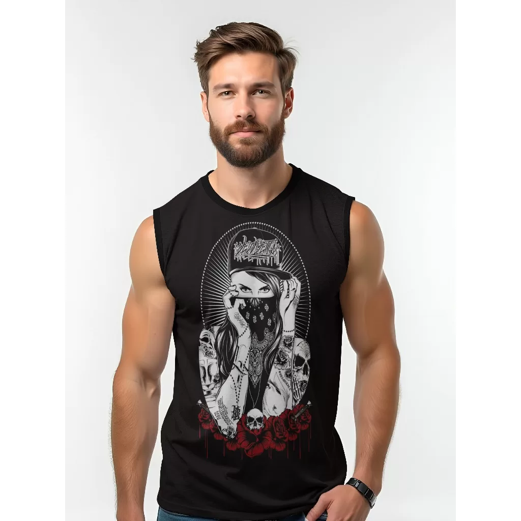 Camiseta Dry Fit Masculina UV 50+ Girl Tatto Estampada Academia Corrida Treino Casual