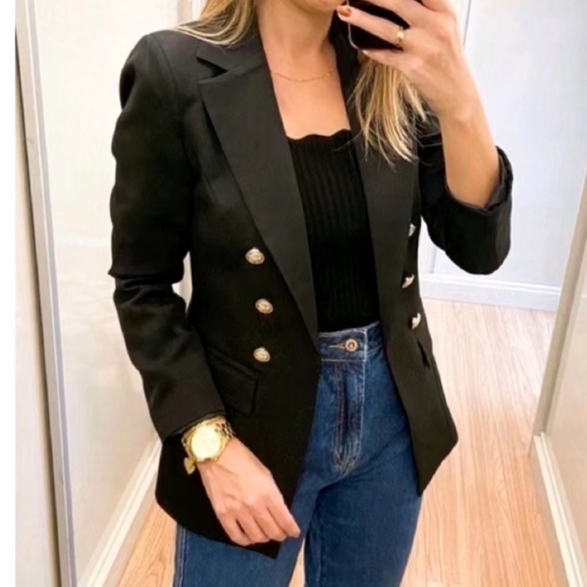 Blazer Alfaiataria Feminino Casaco Social Com 6 Botão Lindo Super Moda