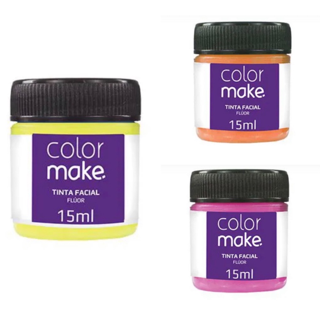 Kit Tinta Líquida Flúor 15ml Colormake C/3 (amarelo/pink/laranja)