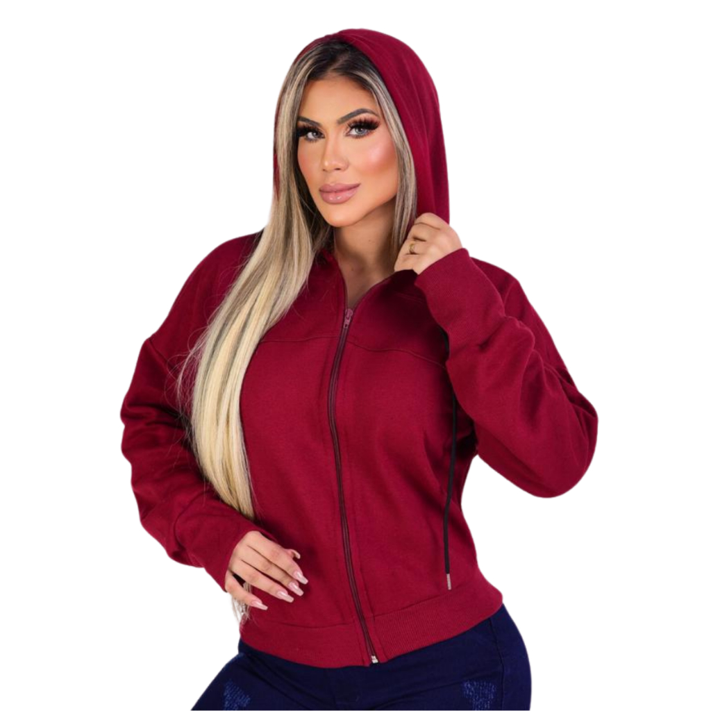Blusa de Frio Feminino Moleton Inverno Quentinho  Confortável Com Ziper Capuz