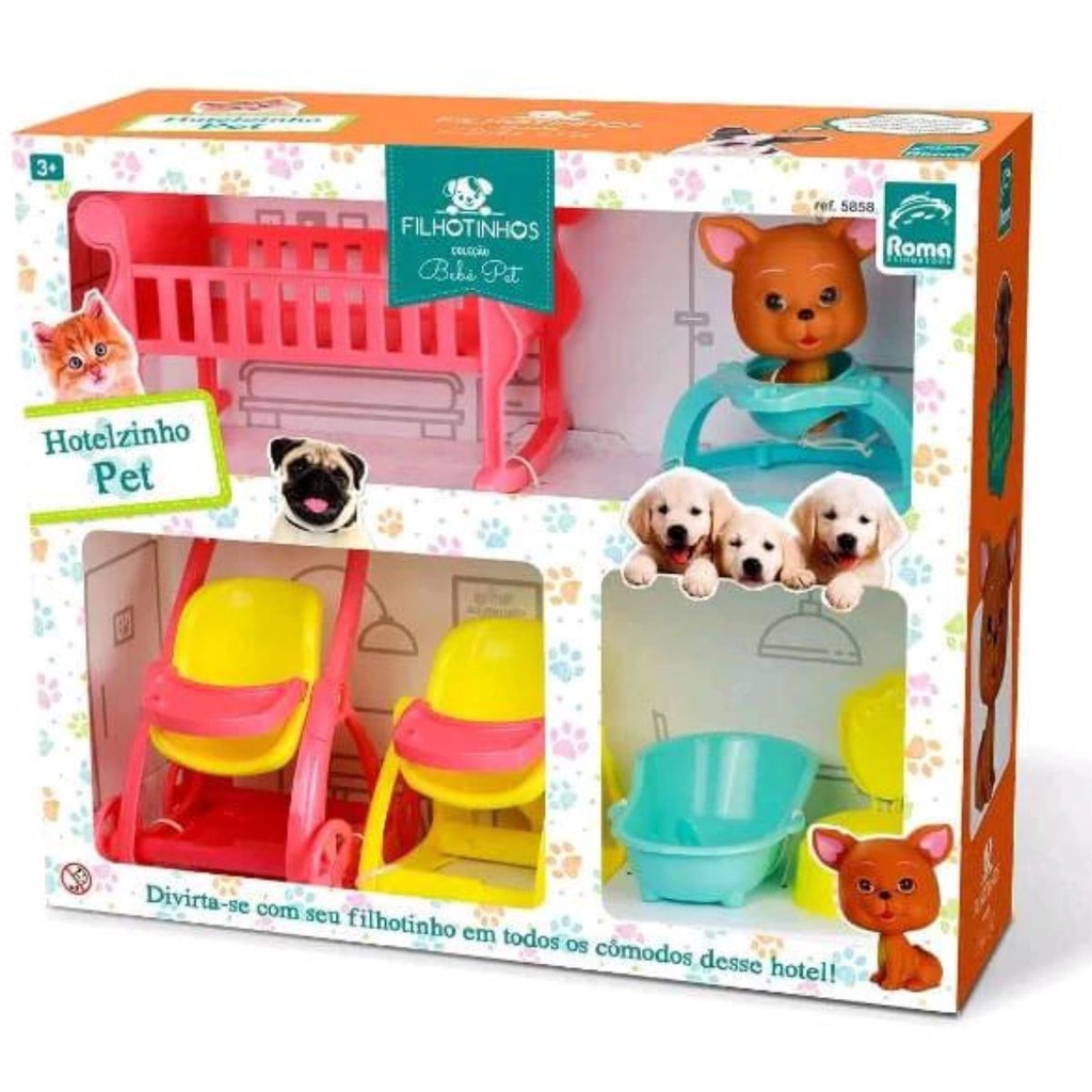 Cachorrinho Com Acessórios Hotelzinho Pet Filhotinho Banho Roma