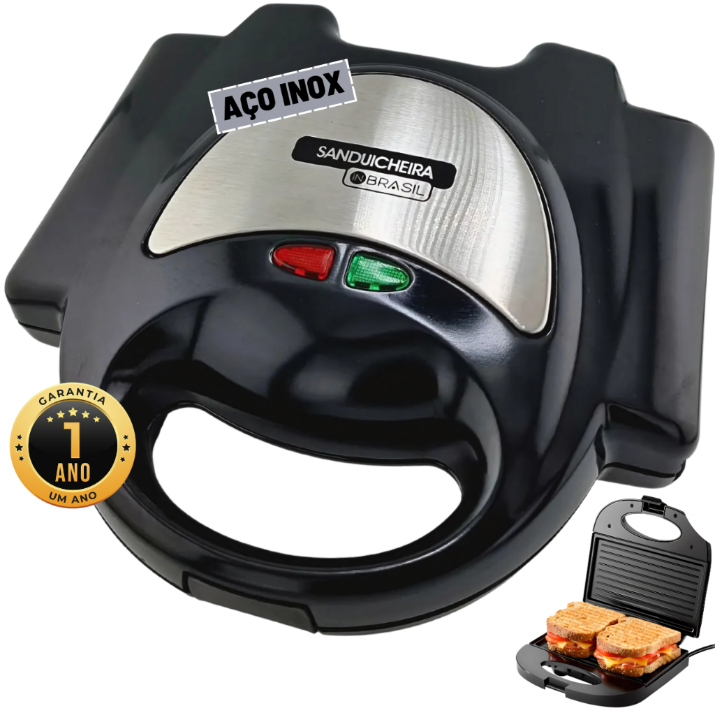 Sanduicheira Elétrica e Grill Inox antiaderente – 750W – Mod: INBSW02 – In Brasil