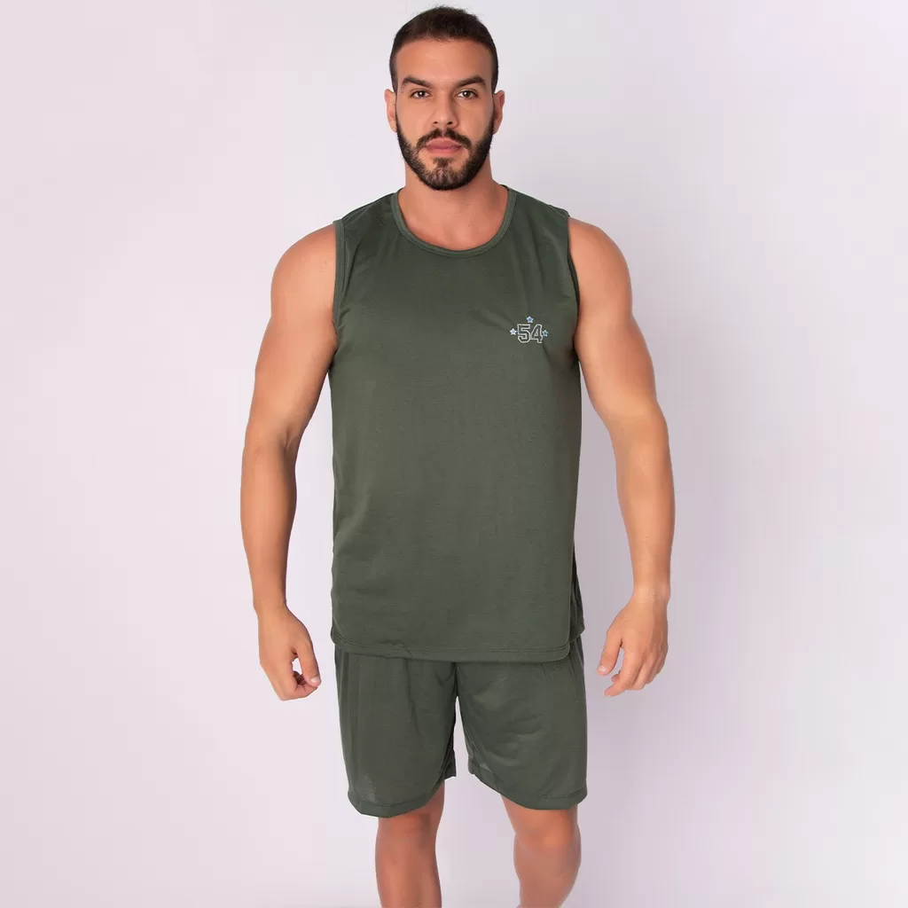 Promoção Pijama Masculino Regata Adulto  Short Verão Curto Malha Liso Dormir Básico