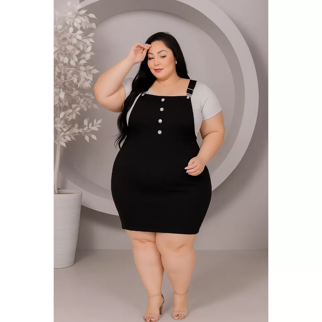 Jardineira Feminina Plus Size botões Salopete Feminino Saia Suspensório Macacao Macaquinho Elegante