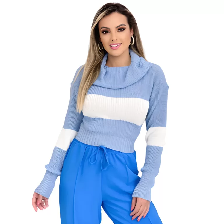 Blusa de Frio Feminina Tricô Listra Manga Longa C