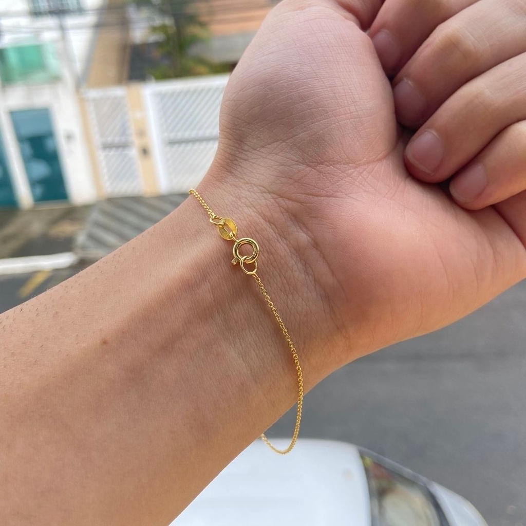 Pulseira Masculina de Ouro Fininha Carrier Cadeado 1mm Banhado a Ouro