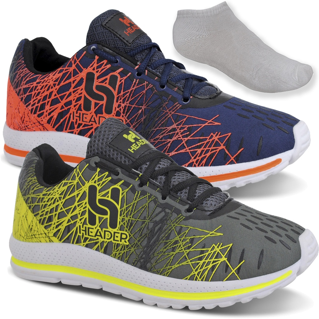 Kit 2 Tênis Masculino Header Spider Esportivo Confortável Mais Vendido + Meia