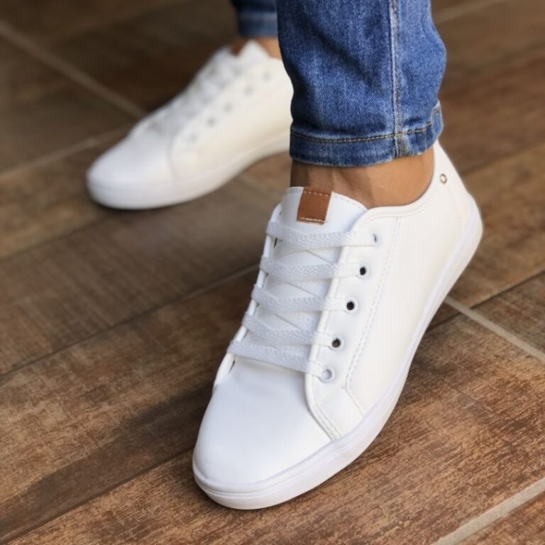 Tenis Feminino Casual Branco Sapatenis Couro ecol