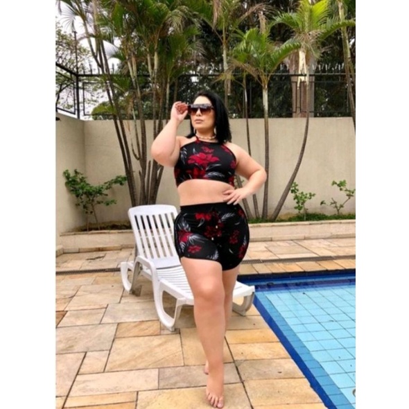 CONJUNTO 3 PEÇAS BIQUÍNI COM FORRO + SHORT SAIDA