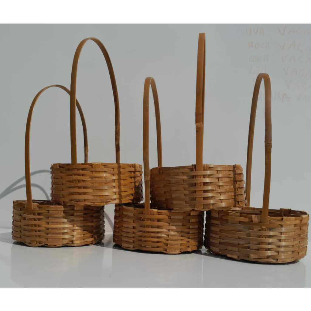 kit C/5 Cestas de Bambu Natal Pascoa Festinha Florista 06×15 cm