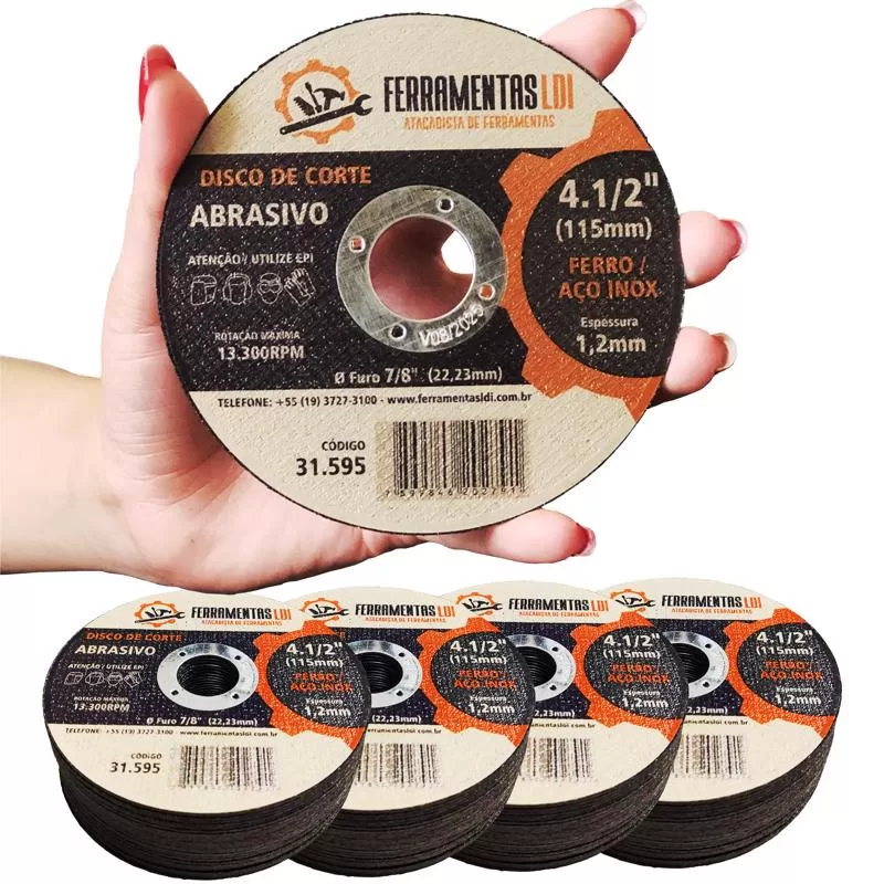 Kit 100 Disco De Corte 4.1/2 115mm Aço Inox Ferramentas Ldi