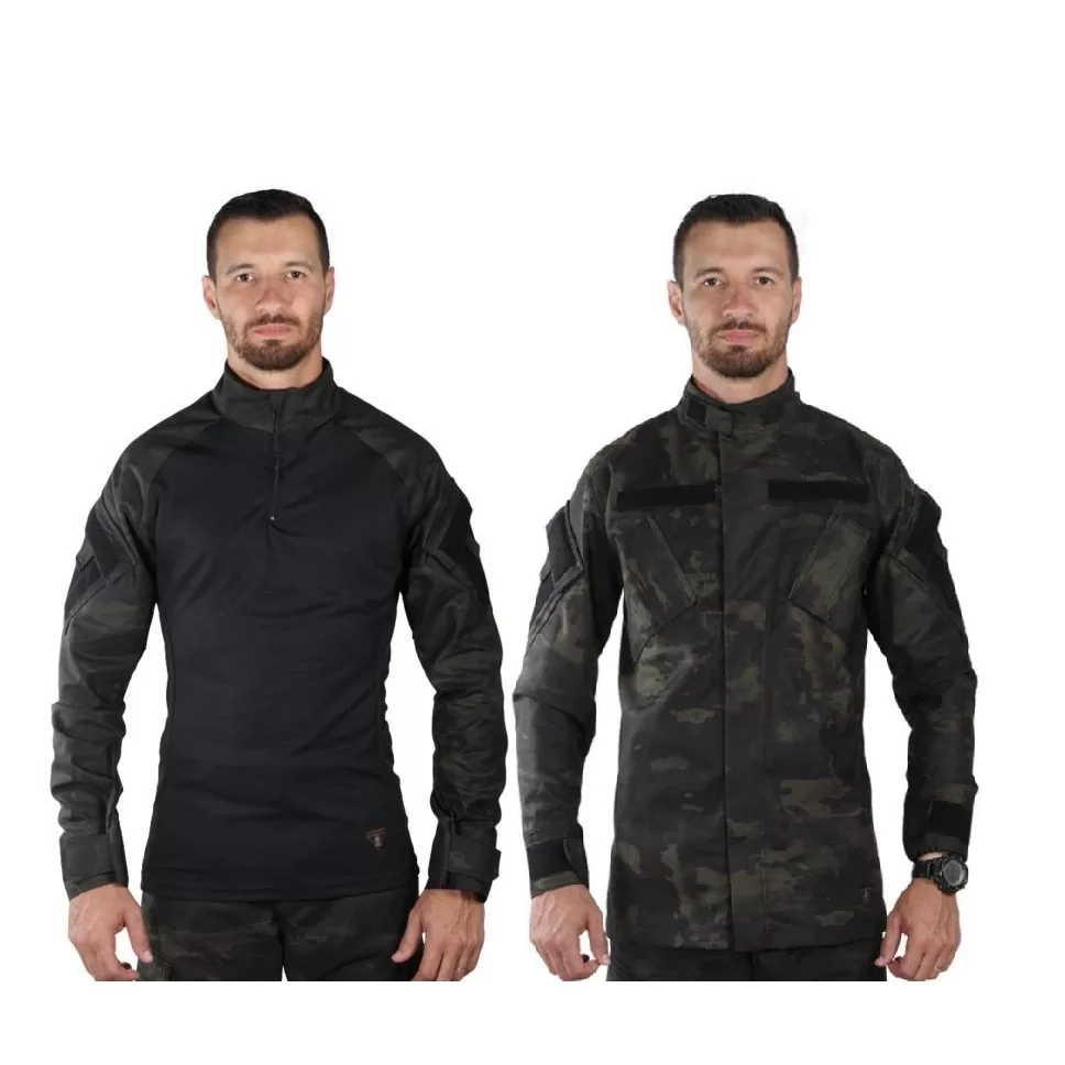 Kit Tático Combat Shirt + Gandola Masculina Militar Bolso Bélica Camuflado Multicam Black