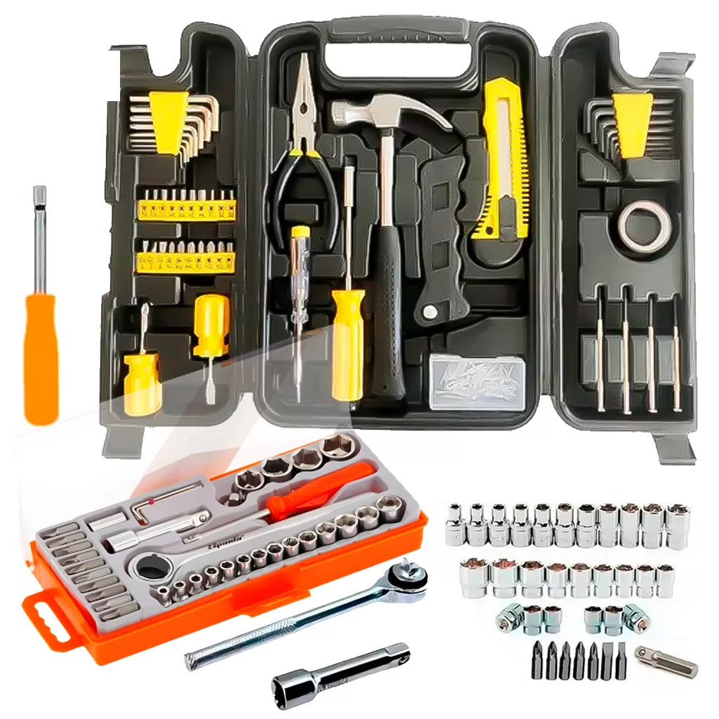 Kit Jogo Ferramentas 240 Pecas Semiprofissional Maleta Serviço Gerais + Soquetes Bits Chave Catraca