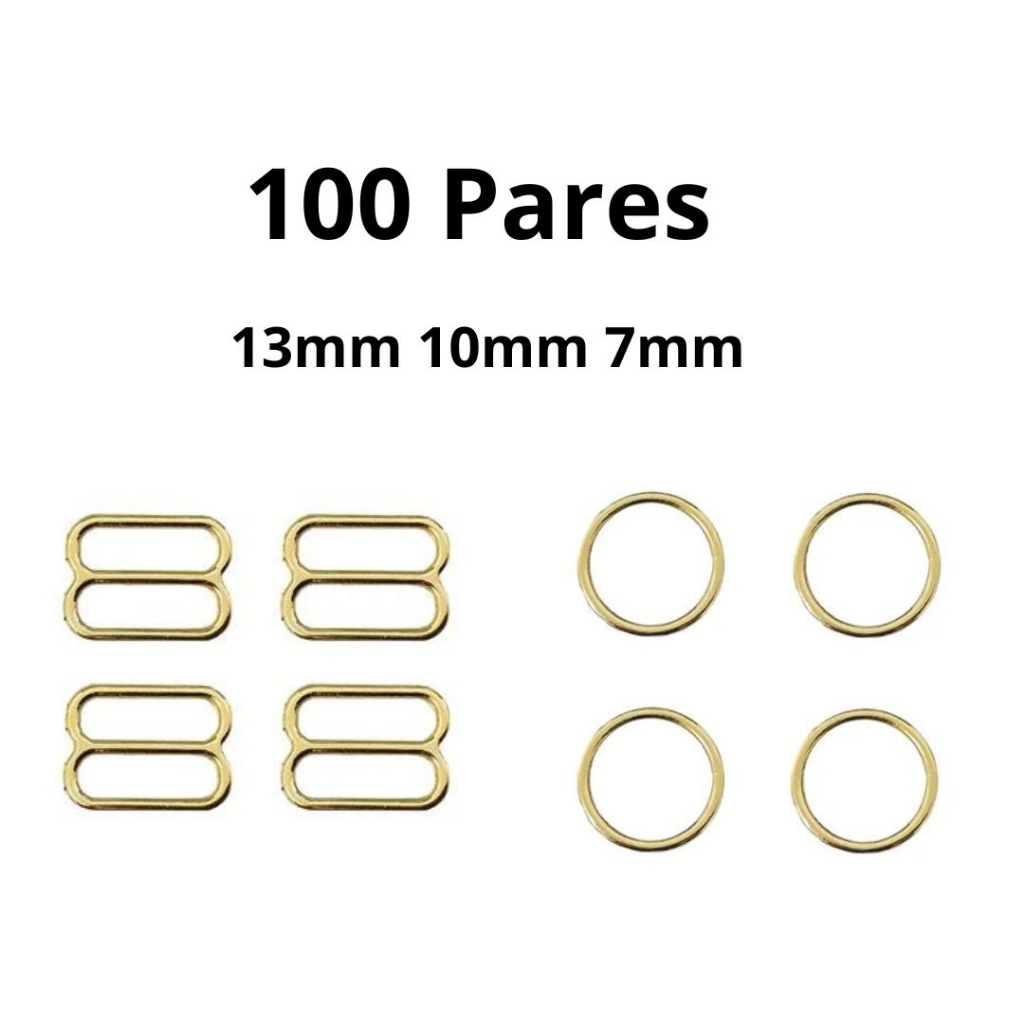 100 Pares de argola e regulador dourado para alças de sutiã