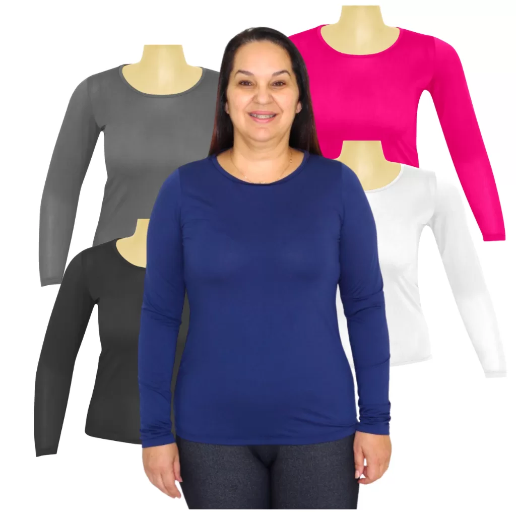 Kit 5 Blusas Camiseta Feminina Segunda Pele Térmica Manga Plus Size