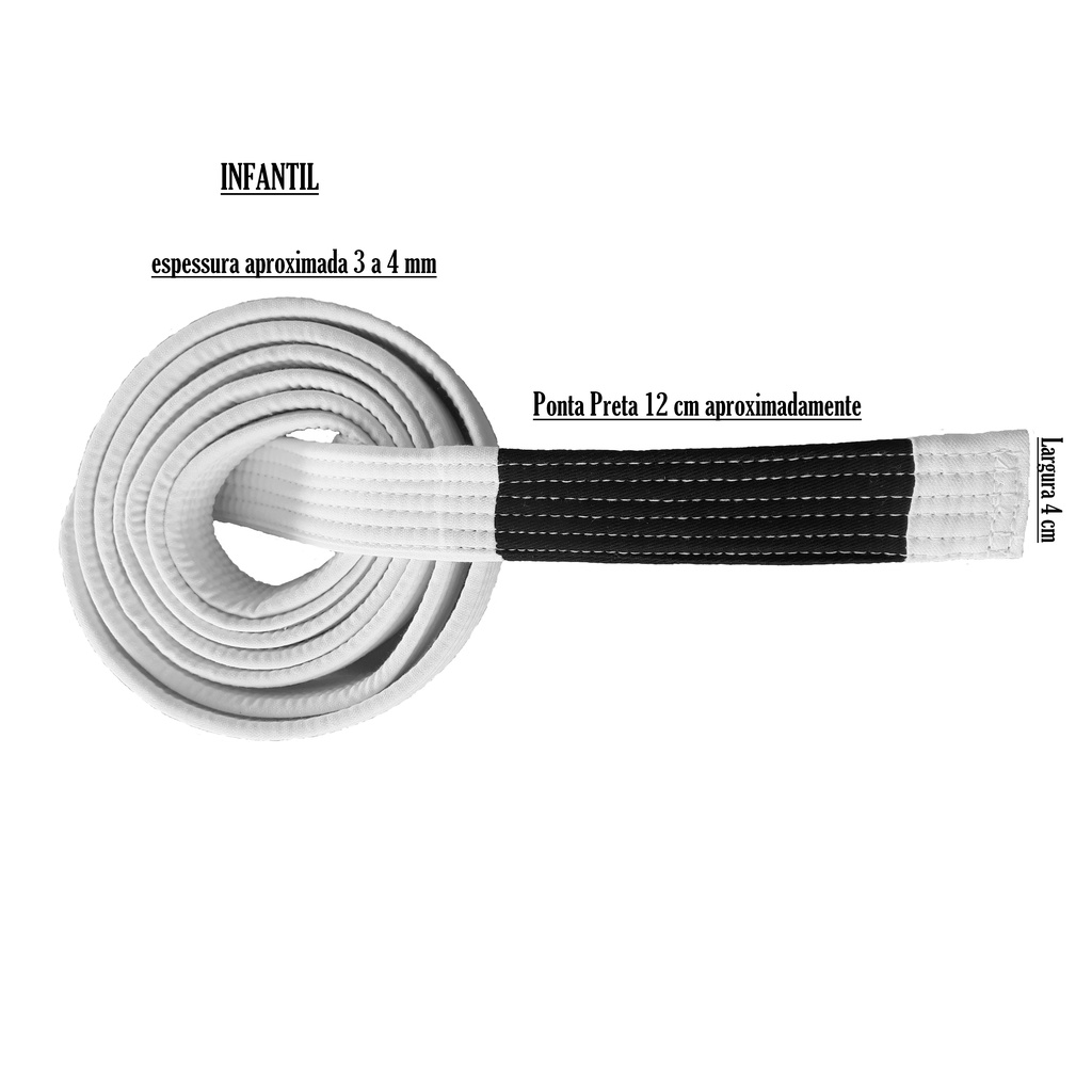 Faixa Infantil Jiujitsu Branca ponta preta