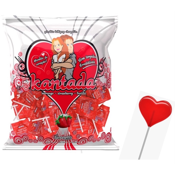 Pirulito Kantada coração morango 500g c/50 unida