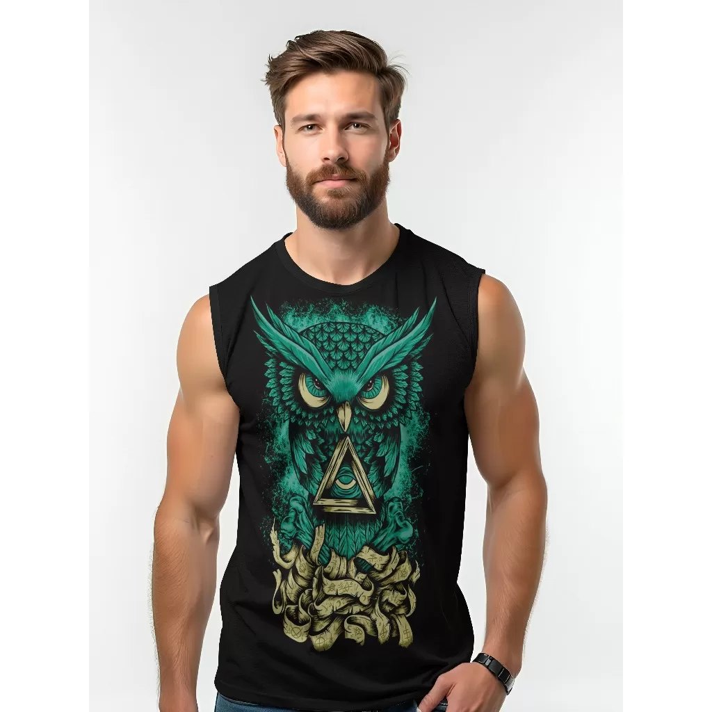 Camiseta Dry Fit Masculina UV 50+ Coruja verde Estampada Academia Corrida Treino Casual