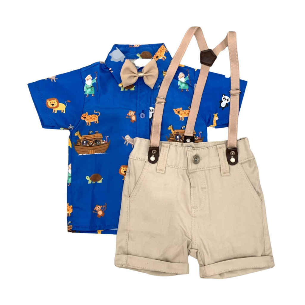 ARCA DE NOÉ Roupa infantil menino com suspensório
