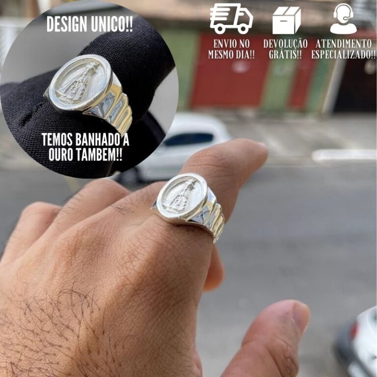 Anel Masculino De Prata 925 Nossa Senhora Banhado 