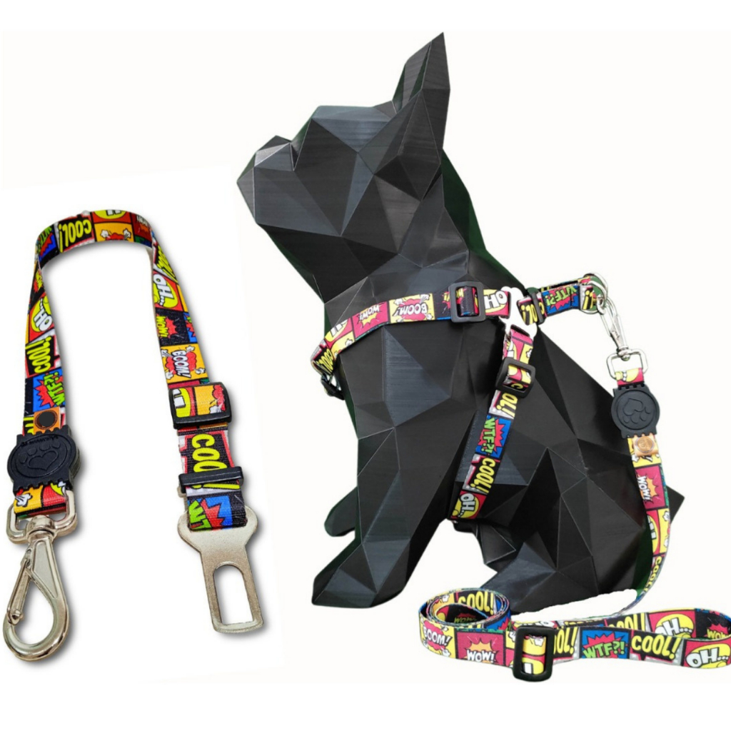 Kit Coleira Paraquedas Peitoral Cinto de Segurança e Guia Para Pets