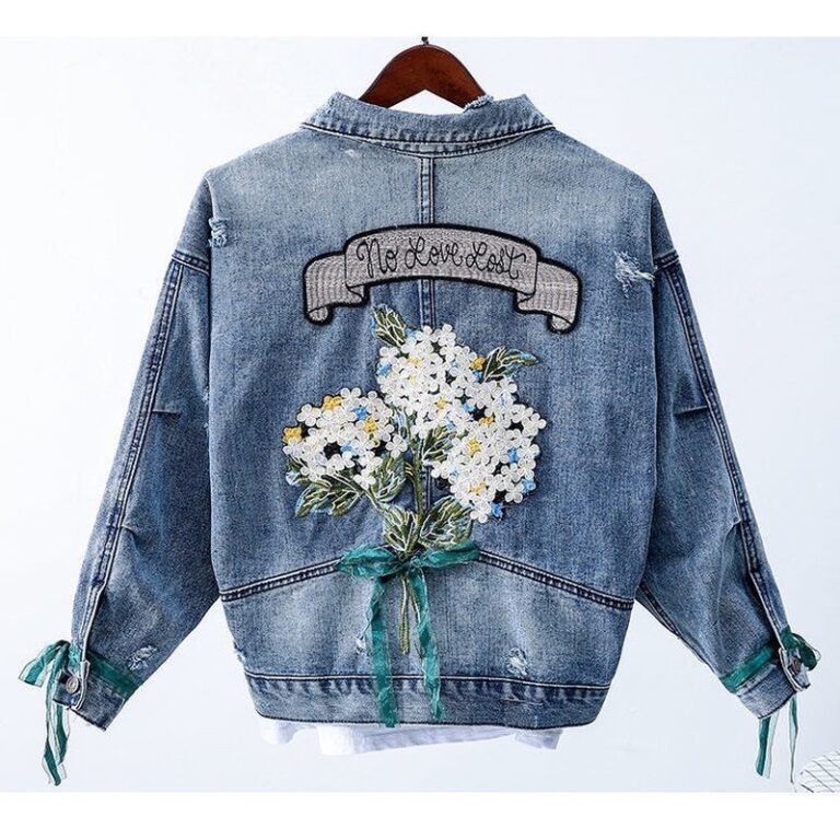 Mulheres Bordado floral Jaqueta jeans Primavera Ou