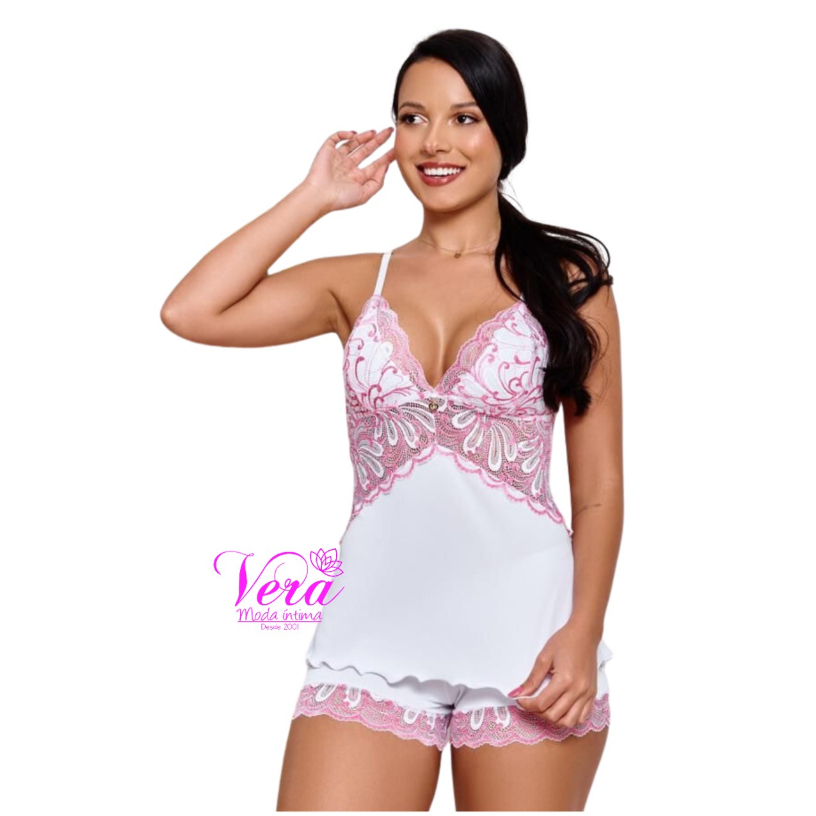Babdydoll Short doll conjunto rendado microfibra malha fria sensual linha noite sexy