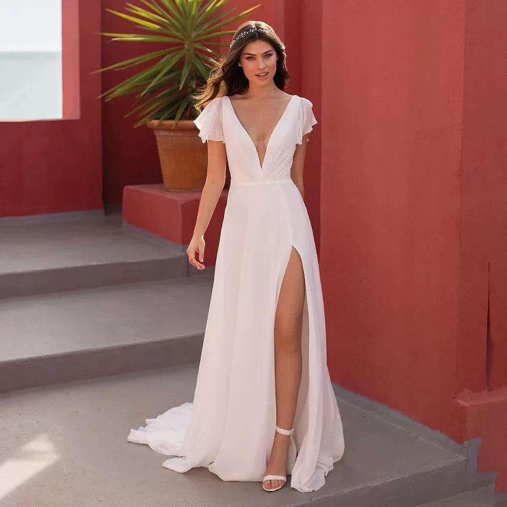 Vestido de Noiva Longo Chiffon Delicado civil religioso