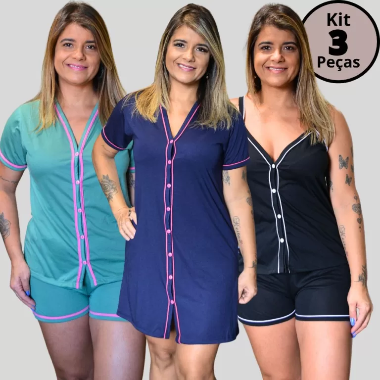 Kit Amamentação 3 Peças Pijamas + Camisola com 