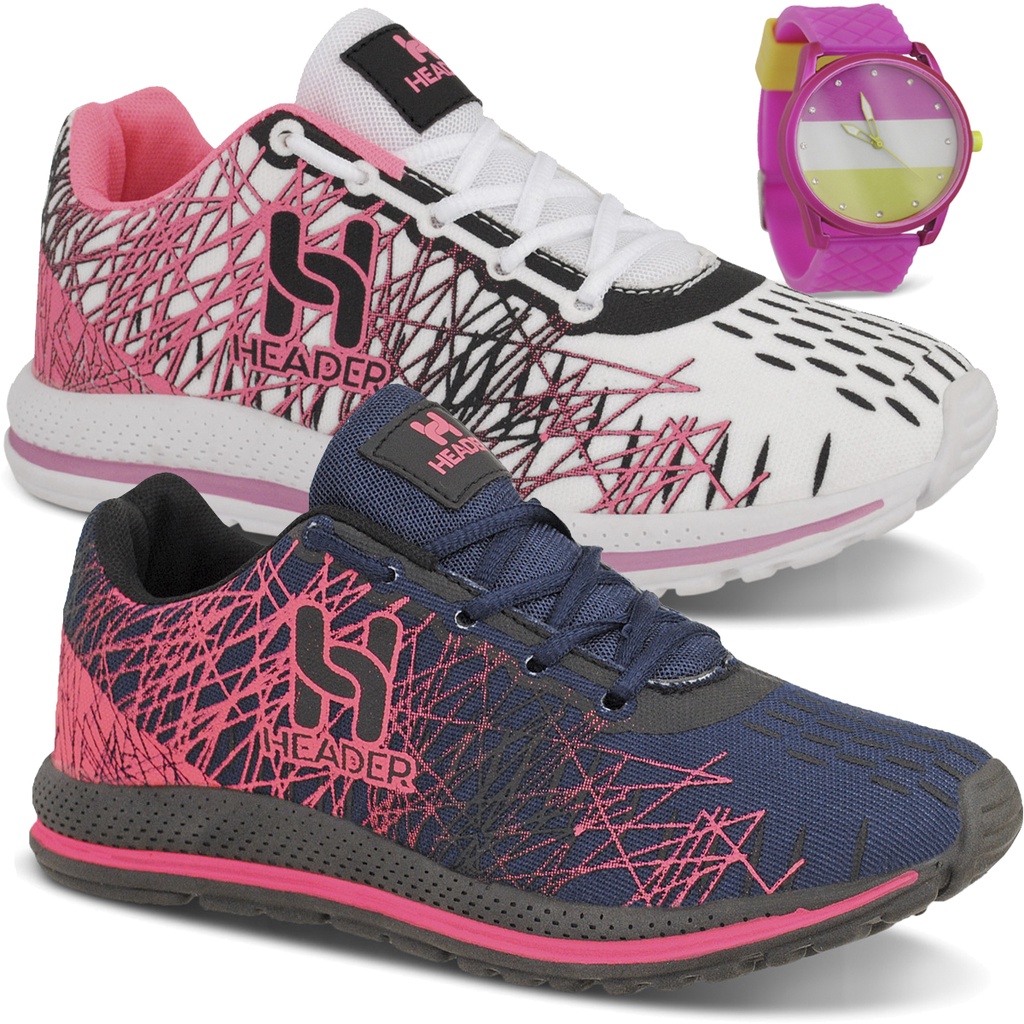 Kit 2 Tênis Feminino Header Spider Caminhada Academia Promoção + Relógio