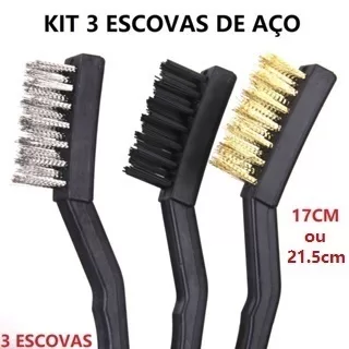 OFERTA Conjunto 3 Escovas De Aço Cabo Longo Multi