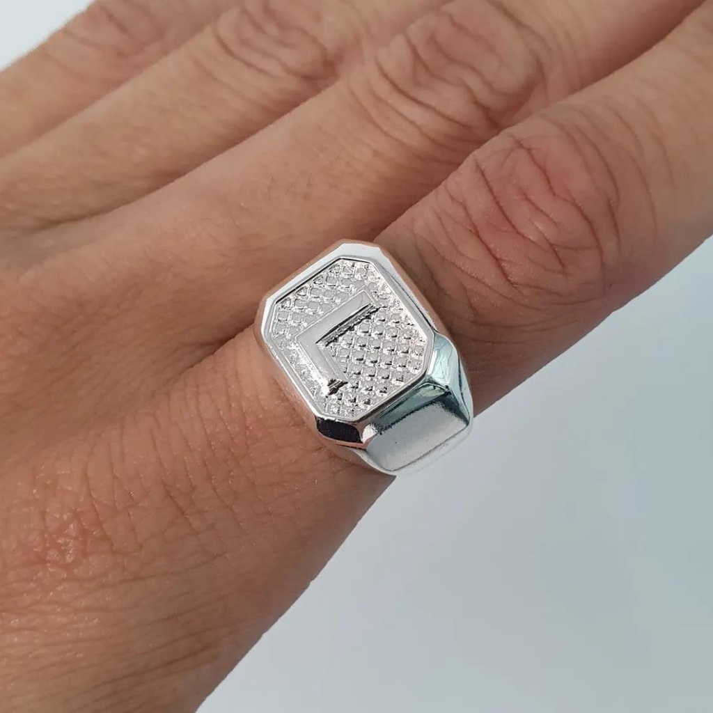 Anel Masculino 7g Banho de Prata 925 Anel de Letra Anel Masculino Banhado Dedeira de Letra L